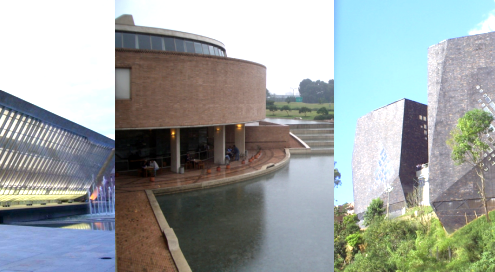 Collage of the buildings of the 3 of the most interesting library designs in Colombia