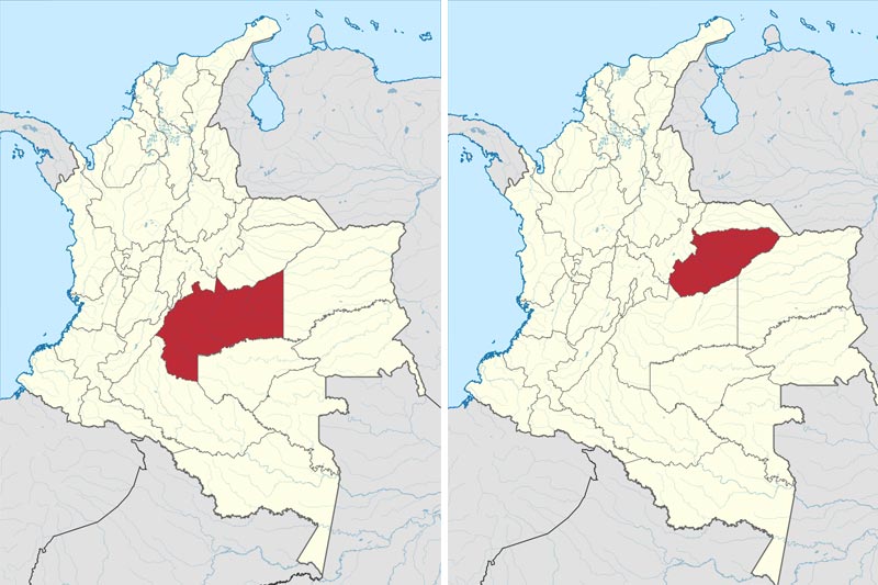 Which dialects are spoken in Colombia? Map of Meta and Casanare Departments- Chocoano