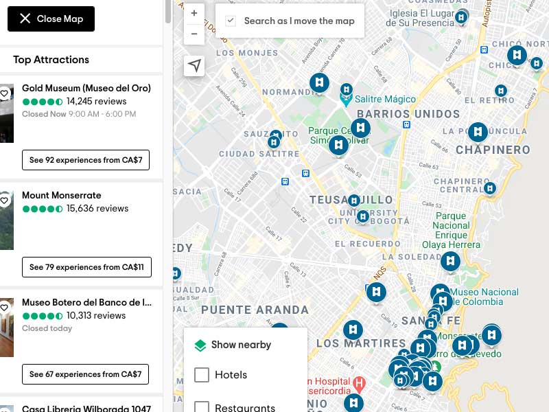 Bogota's main attractions map