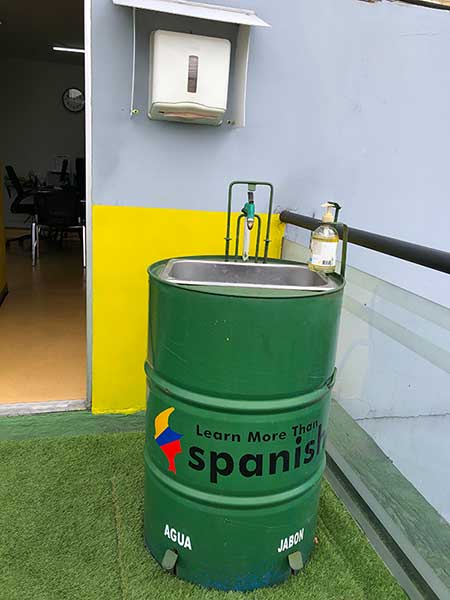 Spanish school Bogota open for in-person classes: Hand washing station