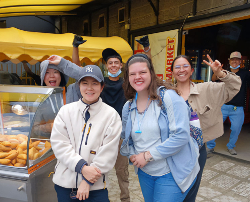 Group of Spanish students, learning Spanish in Bogota at the market