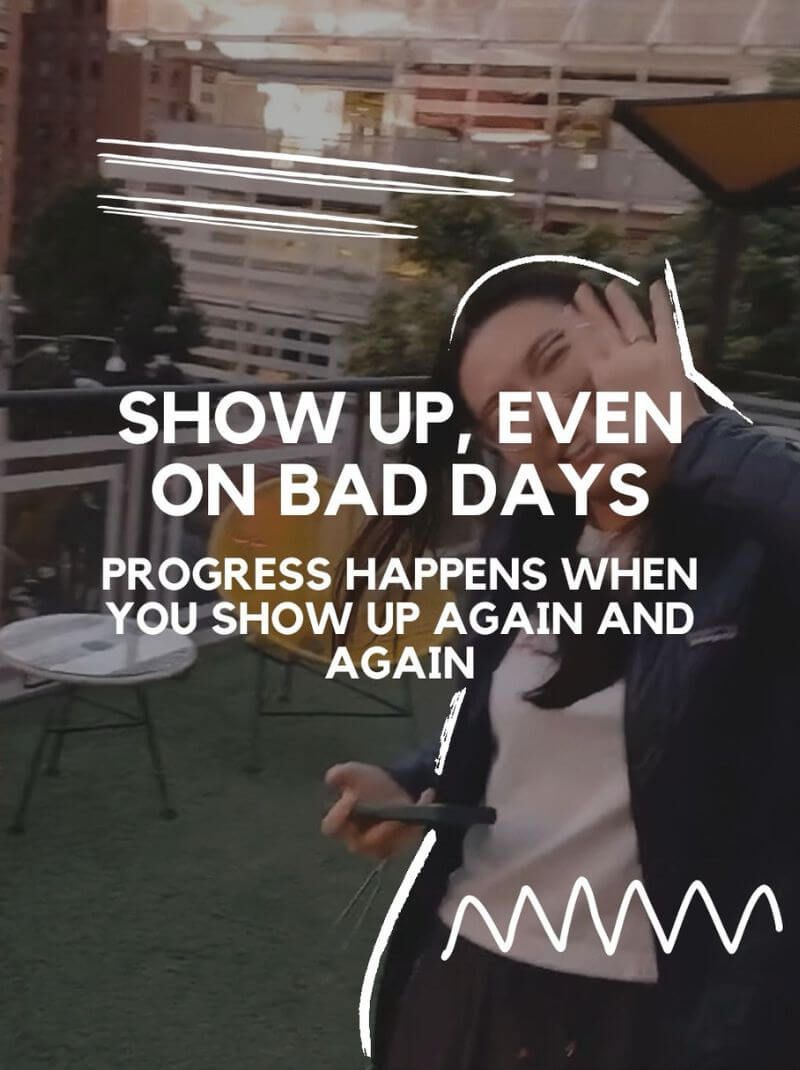 Text on image: Learn Colombian Spanish Goals: Show up, even on bad days