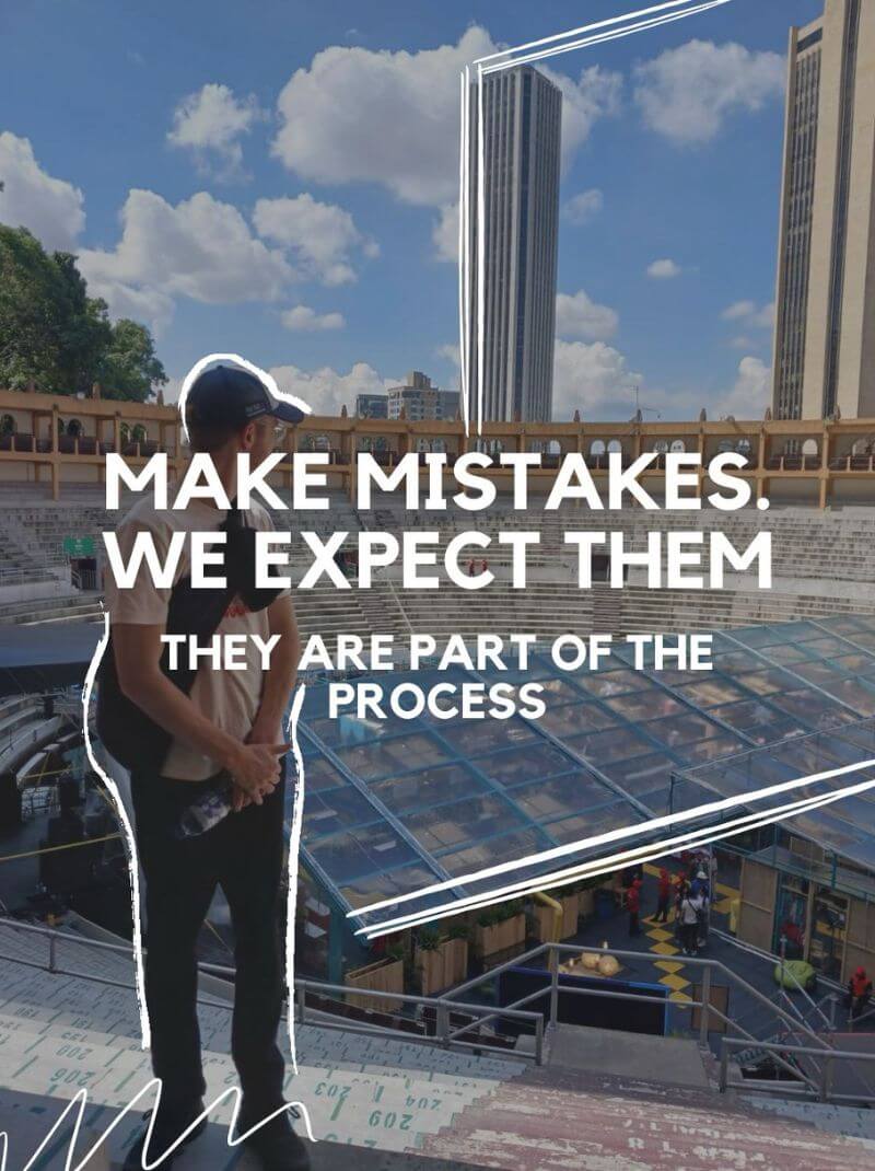 Text on image: Learn Colombian Spanish Goals: Make mistakes. We expect them.