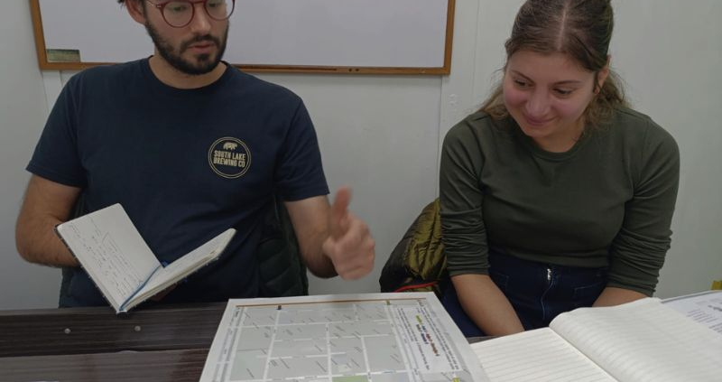 Two students learning Spanish in a classroom at a Spanish school in Bogotá